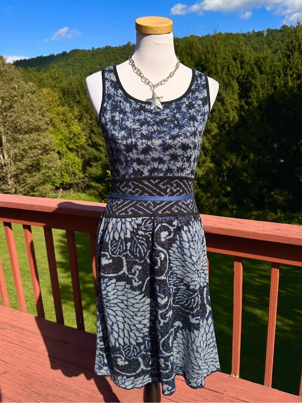 Peruvian Connection Izumi Pima Cotton Navy and Black Tank Sleeveless Dress